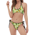 Corncob Pattern Print Halter Scoop Tie Side Bikini