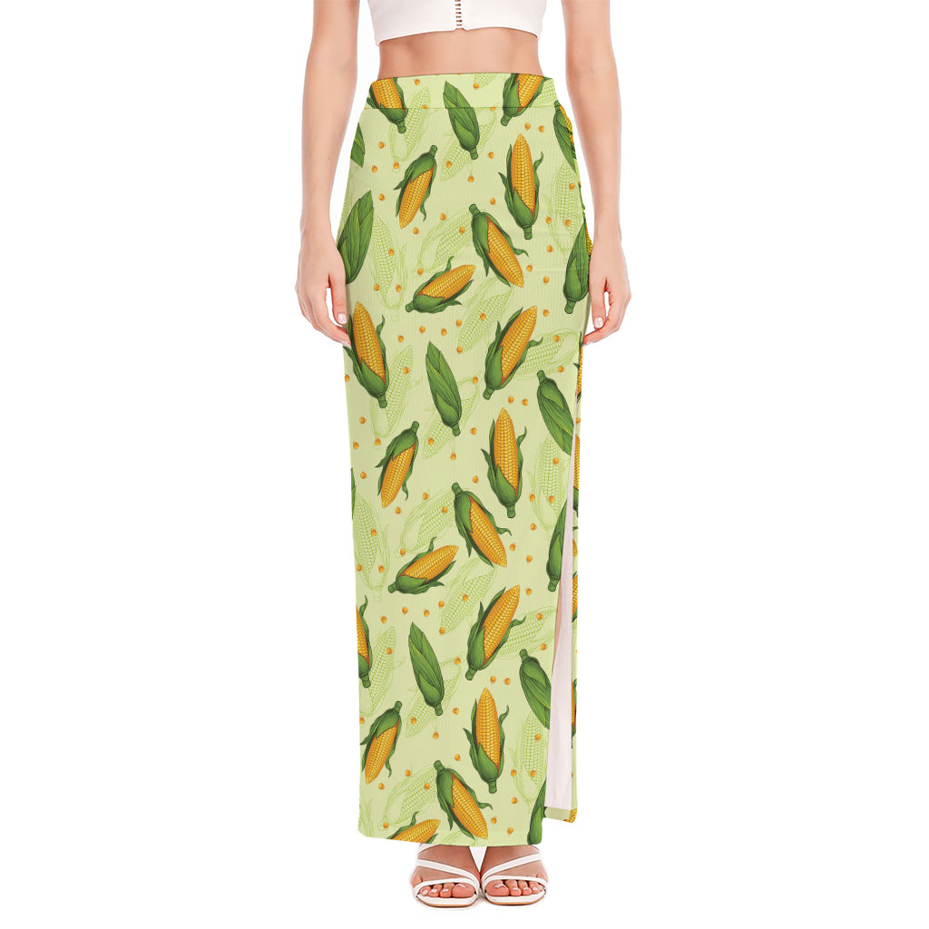Corncob Pattern Print High Slit Maxi Skirt