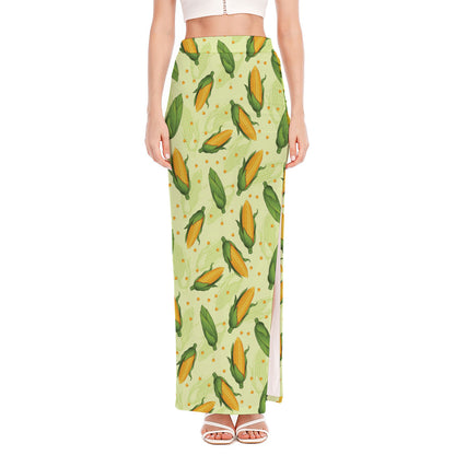 Corncob Pattern Print High Slit Maxi Skirt