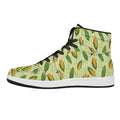 Corncob Pattern Print High Top Leather Sneakers