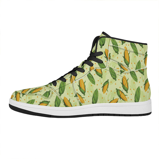 Corncob Pattern Print High Top Leather Sneakers