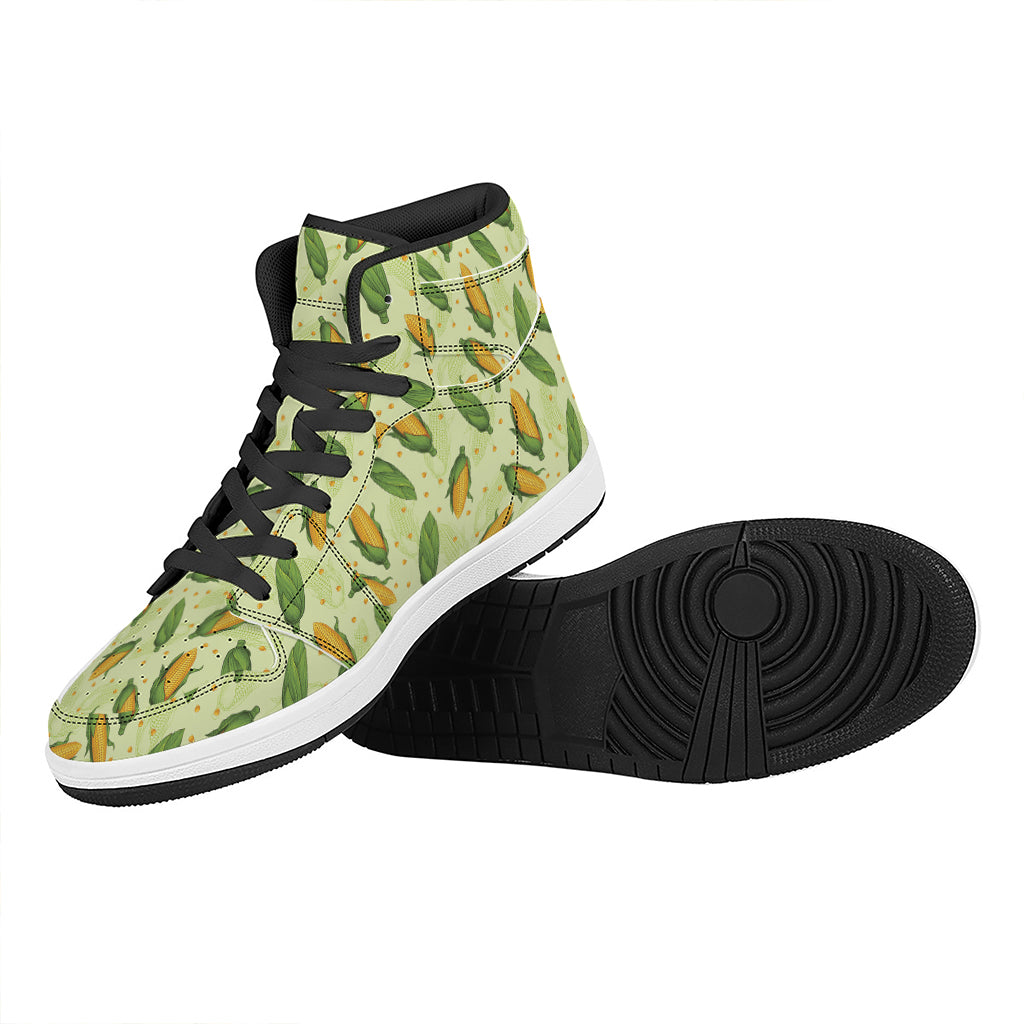 Corncob Pattern Print High Top Leather Sneakers