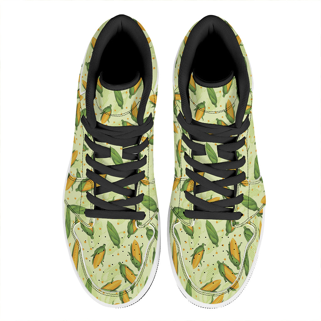 Corncob Pattern Print High Top Leather Sneakers