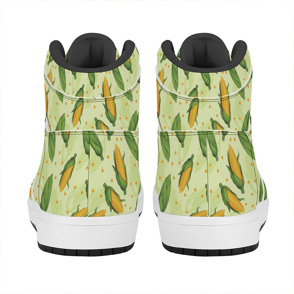 Corncob Pattern Print High Top Leather Sneakers