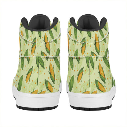 Corncob Pattern Print High Top Leather Sneakers
