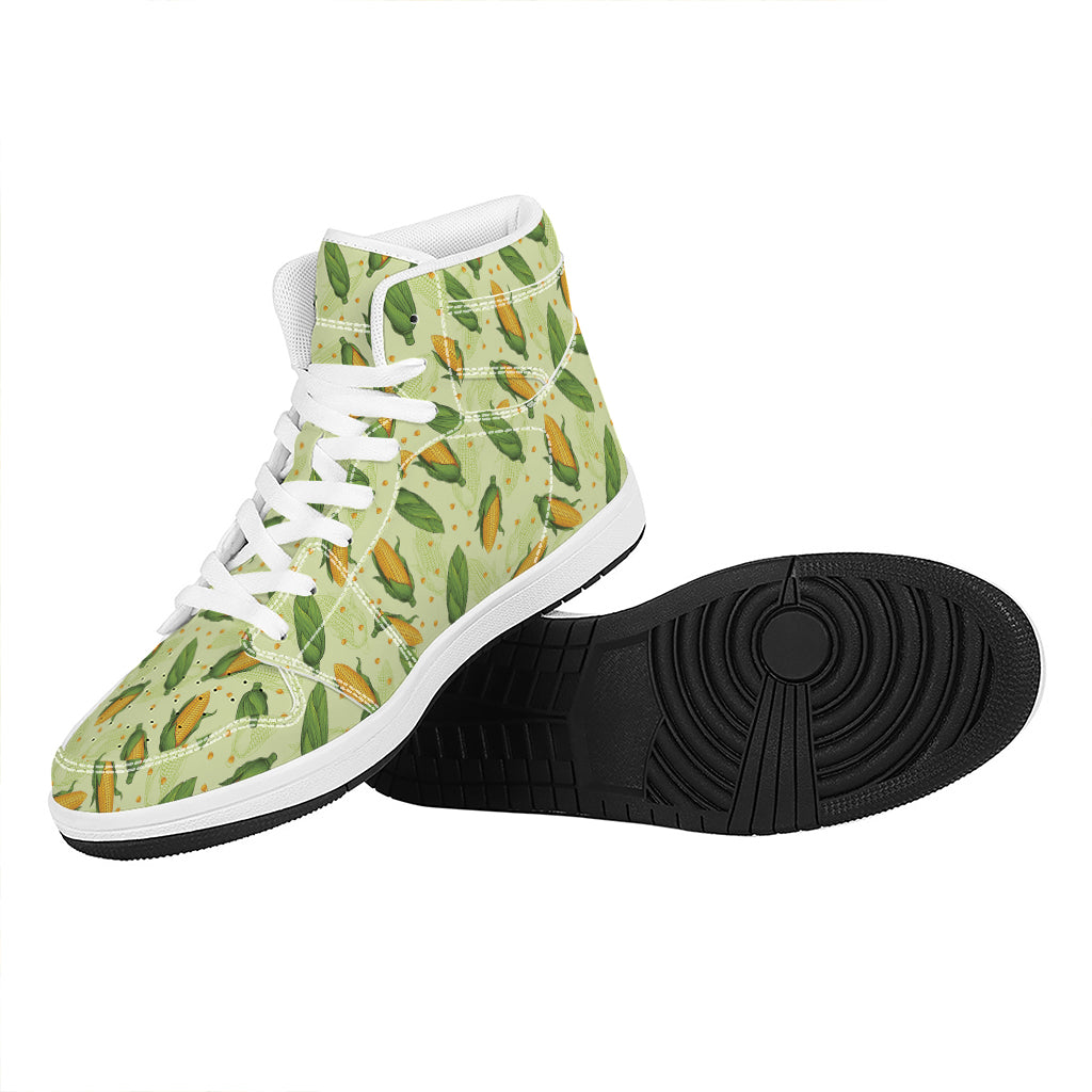Corncob Pattern Print High Top Leather Sneakers