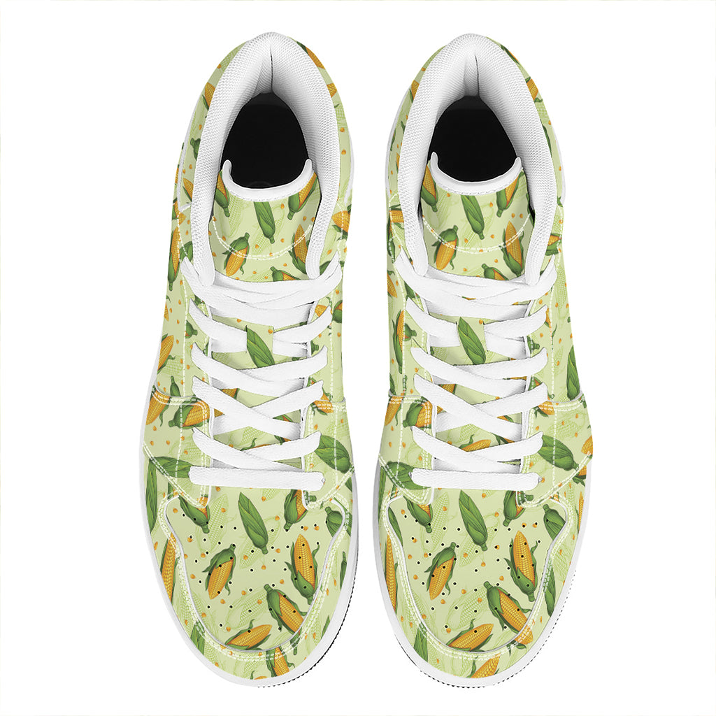 Corncob Pattern Print High Top Leather Sneakers