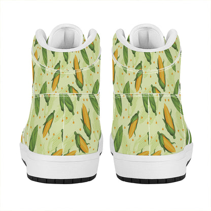 Corncob Pattern Print High Top Leather Sneakers