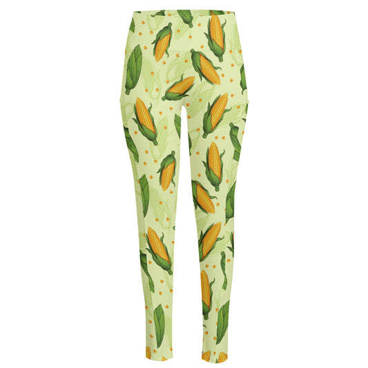 Corncob Pattern Print High-Waisted Pocket Leggings