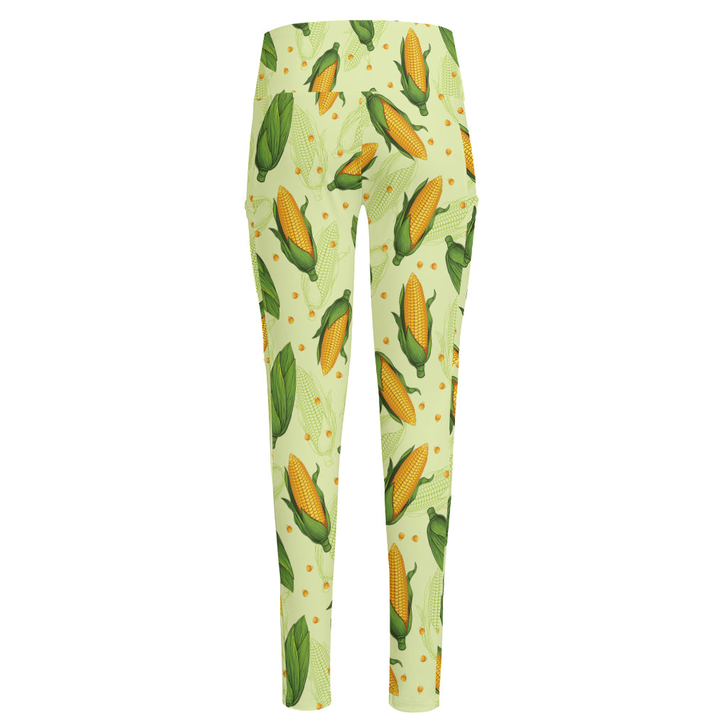 Corncob Pattern Print High-Waisted Pocket Leggings