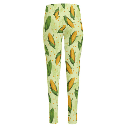 Corncob Pattern Print High-Waisted Pocket Leggings