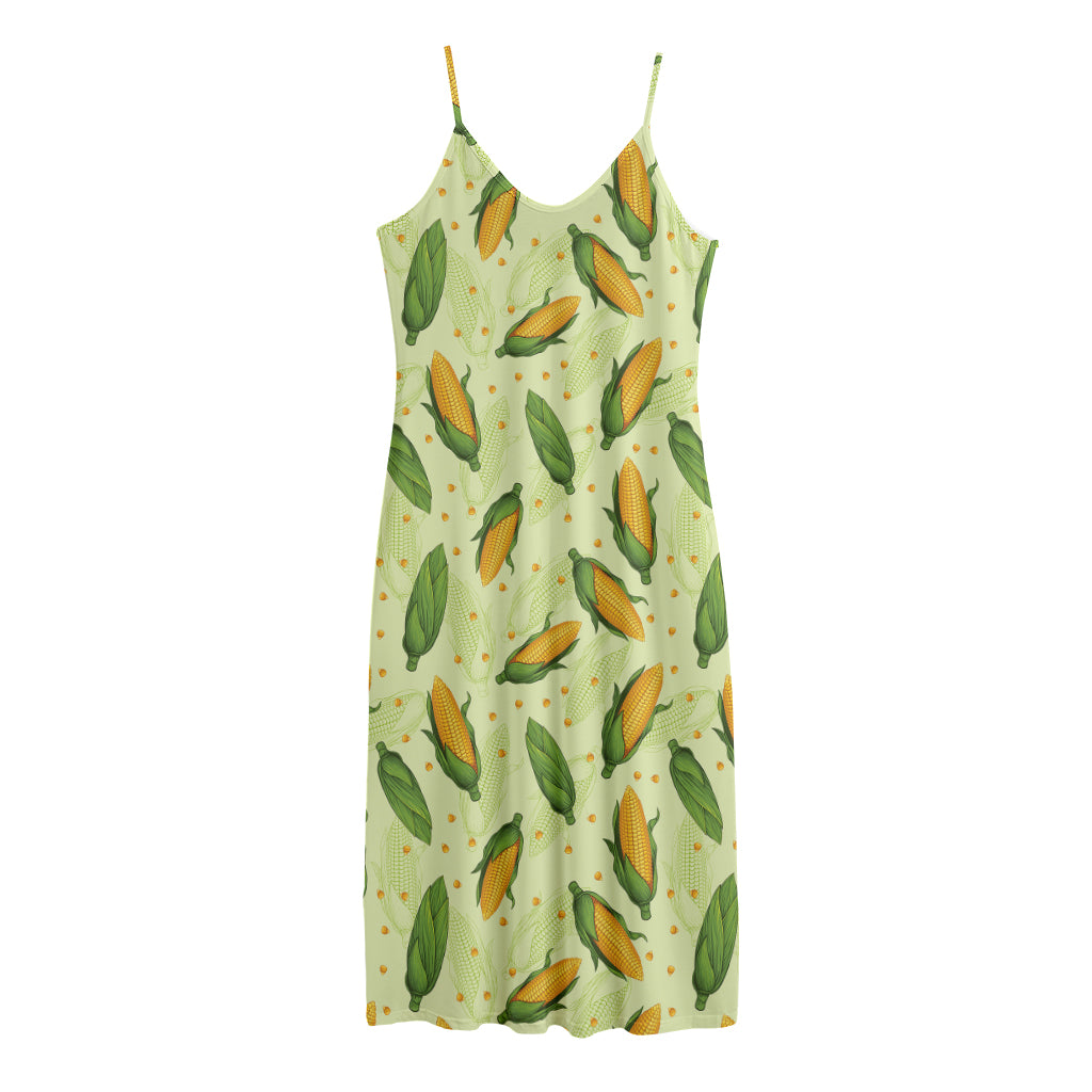 Corncob Pattern Print Jersey Midi Cami Dress