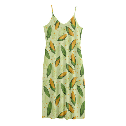 Corncob Pattern Print Jersey Midi Cami Dress