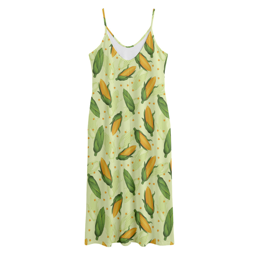 Corncob Pattern Print Jersey Midi Cami Dress