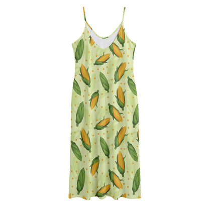Corncob Pattern Print Jersey Midi Cami Dress
