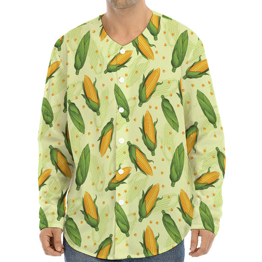 Corncob Pattern Print Long Sleeve Baseball Jersey