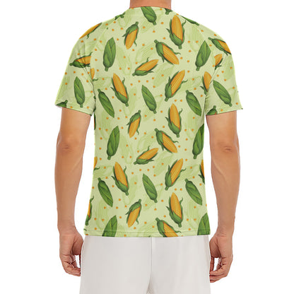 Corncob Pattern Print Men's Short Sleeve Rash Guard