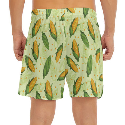 Corncob Pattern Print Men's Split Running Shorts