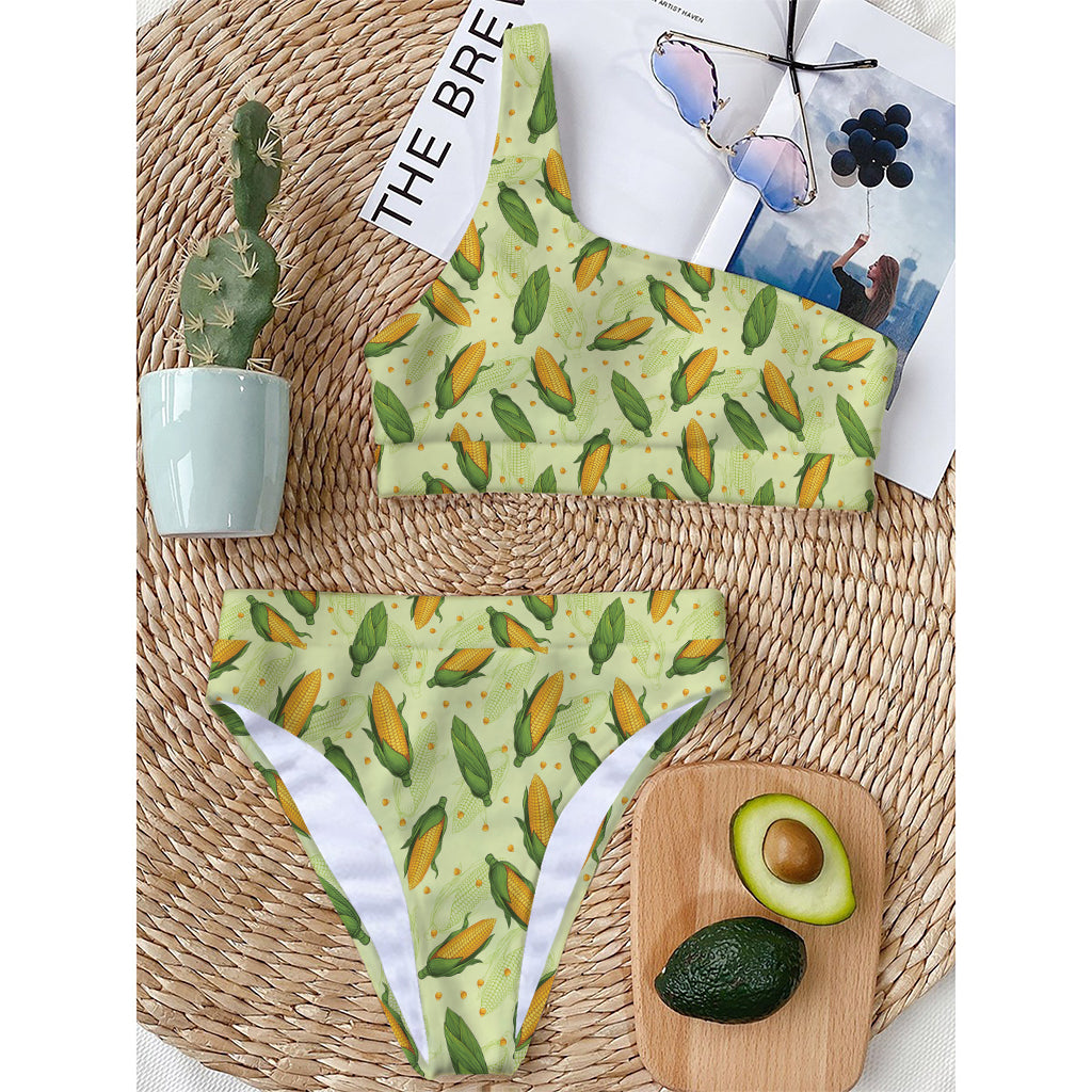 Corncob Pattern Print One Shoulder Bikini Top