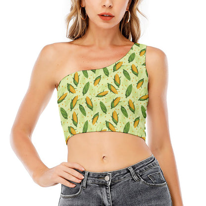 Corncob Pattern Print One Shoulder Crop Top