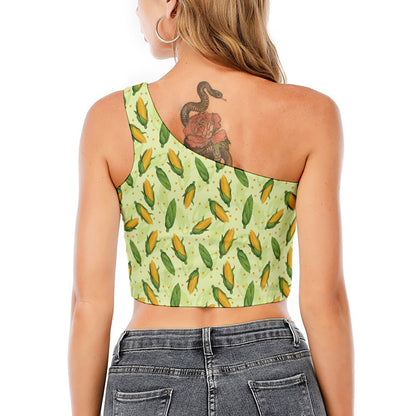 Corncob Pattern Print One Shoulder Crop Top