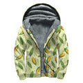 Corncob Pattern Print Sherpa Lined Zip Up Hoodie