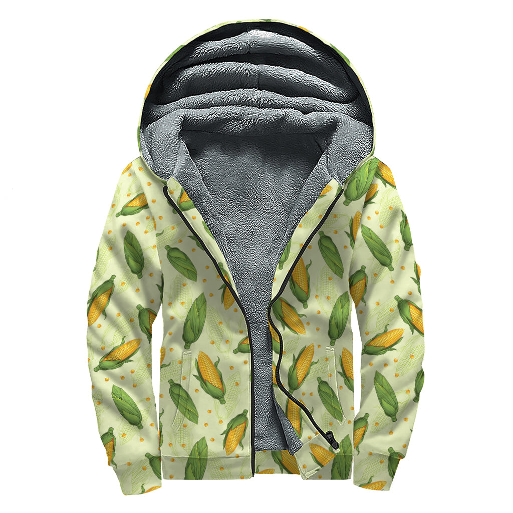 Corncob Pattern Print Sherpa Lined Zip Up Hoodie
