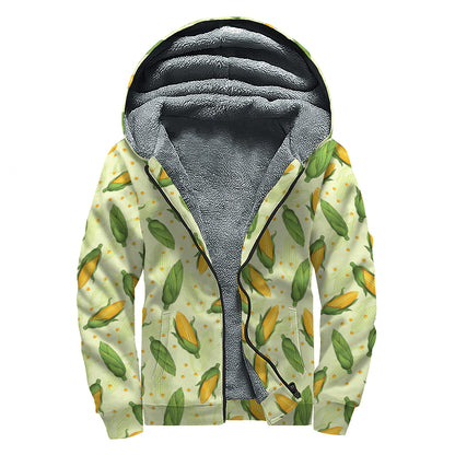 Corncob Pattern Print Sherpa Lined Zip Up Hoodie