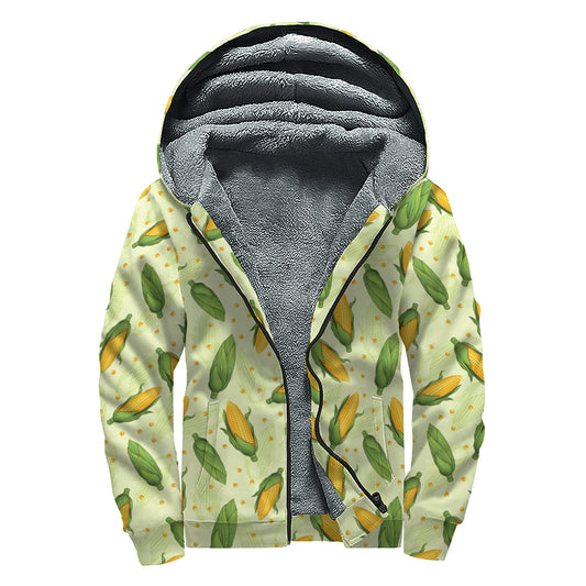Corncob Pattern Print Sherpa Lined Zip Up Hoodie