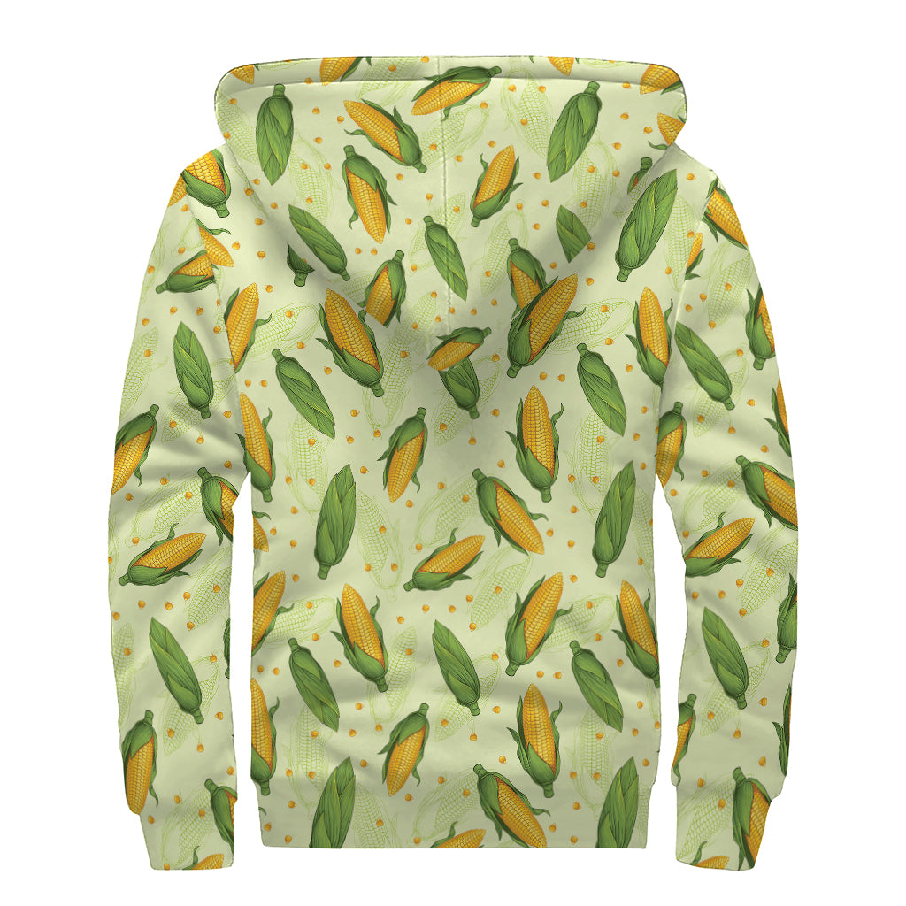 Corncob Pattern Print Sherpa Lined Zip Up Hoodie