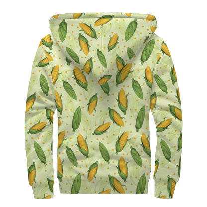 Corncob Pattern Print Sherpa Lined Zip Up Hoodie