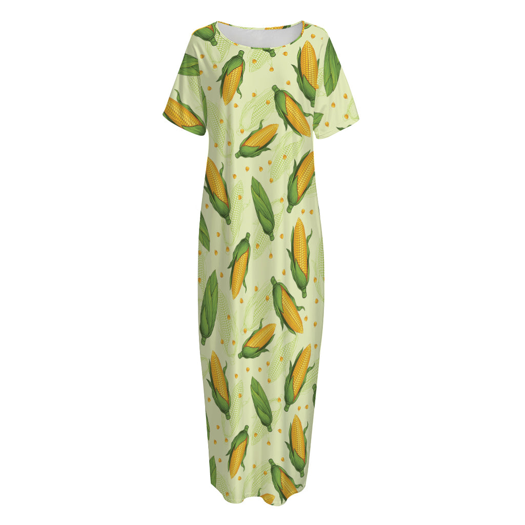 Corncob Pattern Print Short Sleeve Long Nightdress