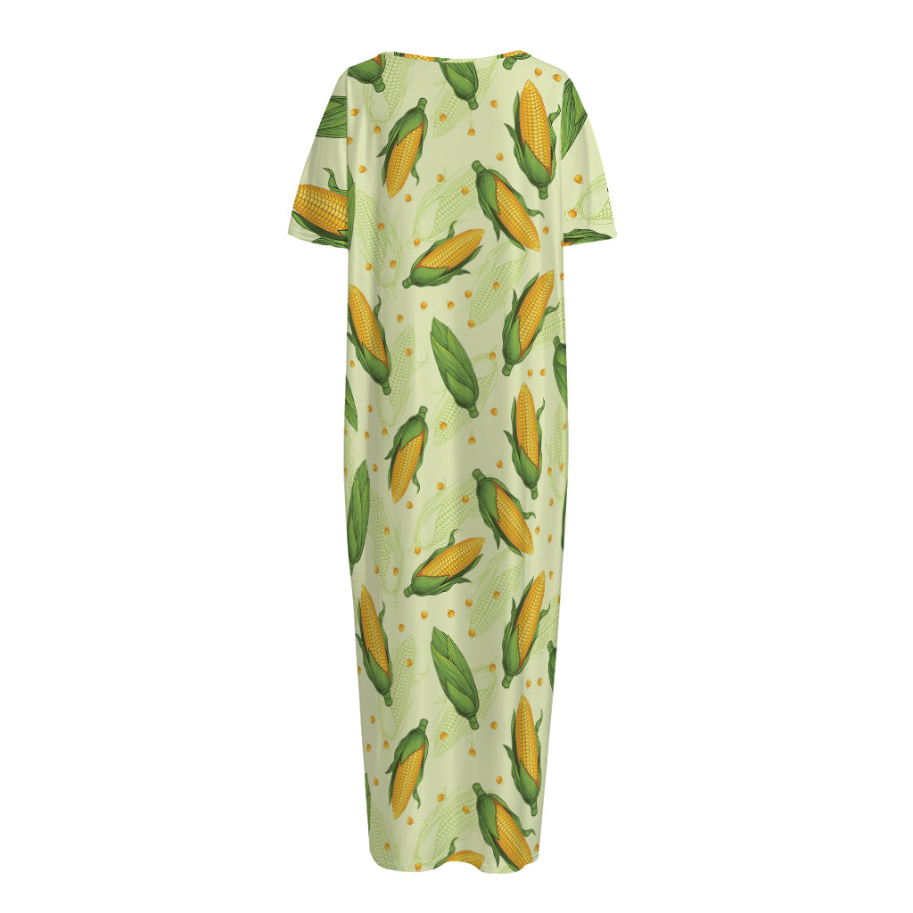 Corncob Pattern Print Short Sleeve Long Nightdress