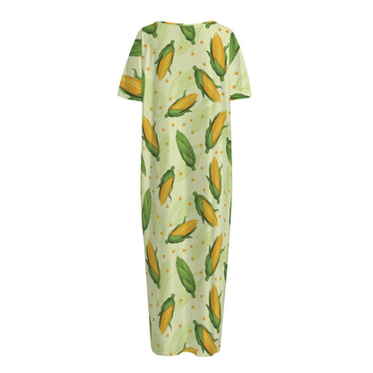 Corncob Pattern Print Short Sleeve Long Nightdress
