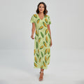 Corncob Pattern Print Short Sleeve Maxi Dress