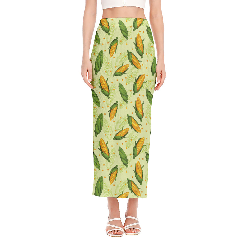 Corncob Pattern Print Side Slit Maxi Skirt