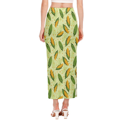 Corncob Pattern Print Side Slit Maxi Skirt