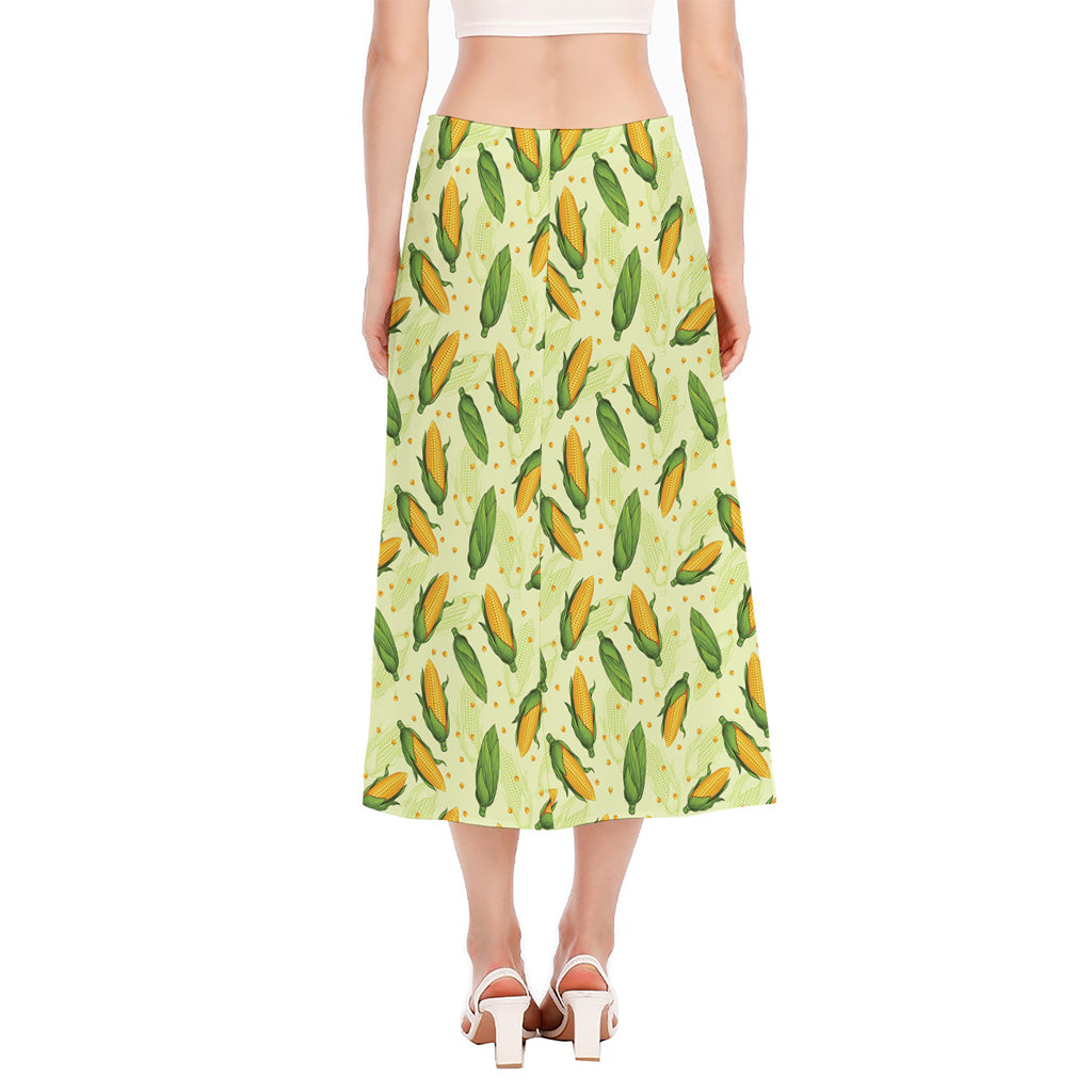 Corncob Pattern Print Side Slit Midi Skirt