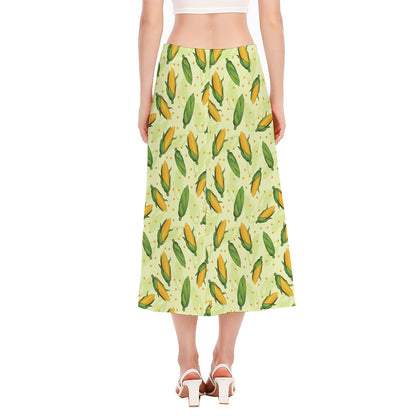 Corncob Pattern Print Side Slit Midi Skirt