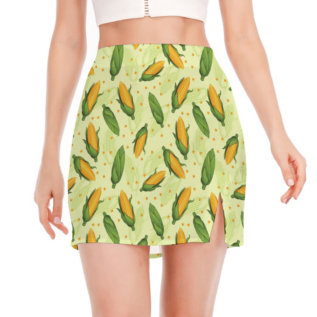 Corncob Pattern Print Side Slit Mini Skirt