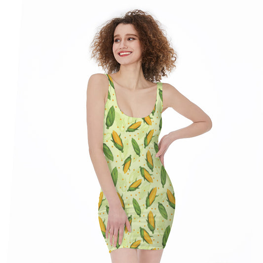Corncob Pattern Print Sleeveless Bodycon Dress