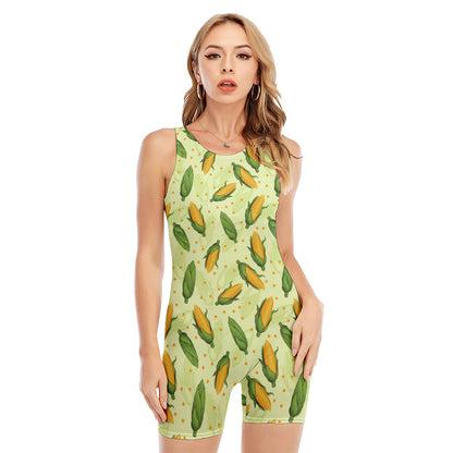 Corncob Pattern Print Sleeveless One Piece Swimsuit