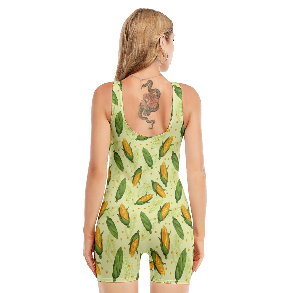 Corncob Pattern Print Sleeveless One Piece Swimsuit