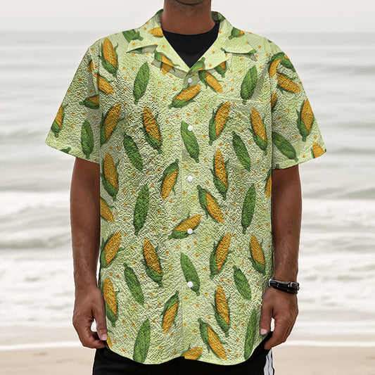 Corncob Pattern Print Textured Short Sleeve Shirt