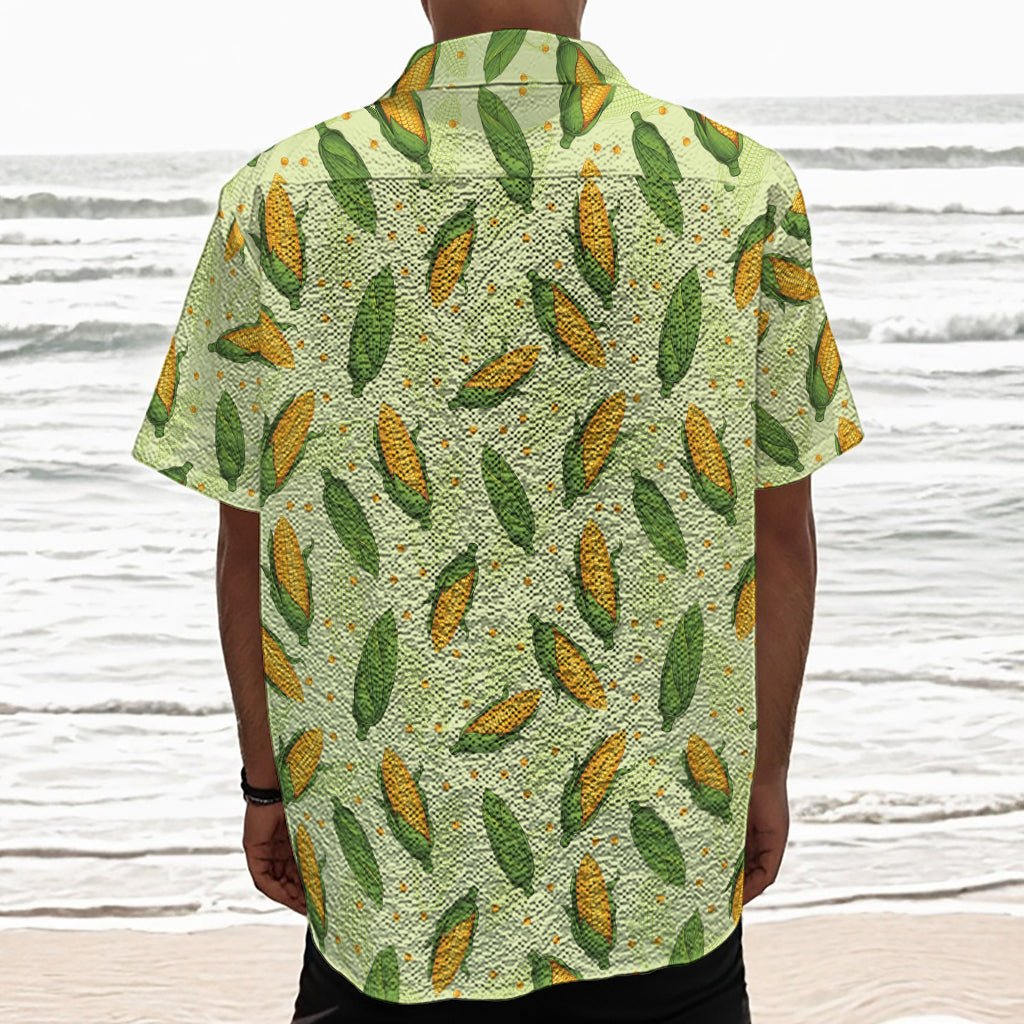 Corncob Pattern Print Textured Short Sleeve Shirt