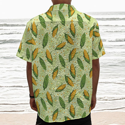 Corncob Pattern Print Textured Short Sleeve Shirt