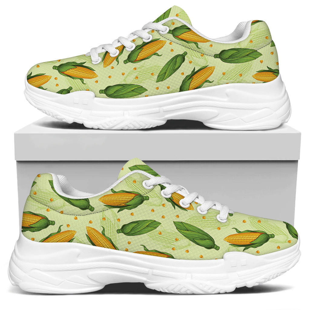 Corncob Pattern Print White Chunky Shoes