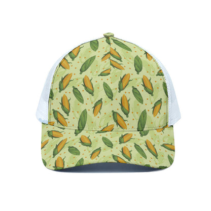Corncob Pattern Print White Mesh Trucker Cap