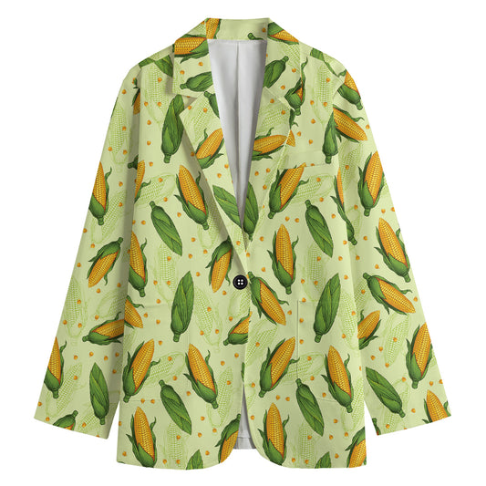 Corncob Pattern Print Women's Cotton Blazer