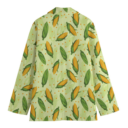 Corncob Pattern Print Women's Cotton Blazer